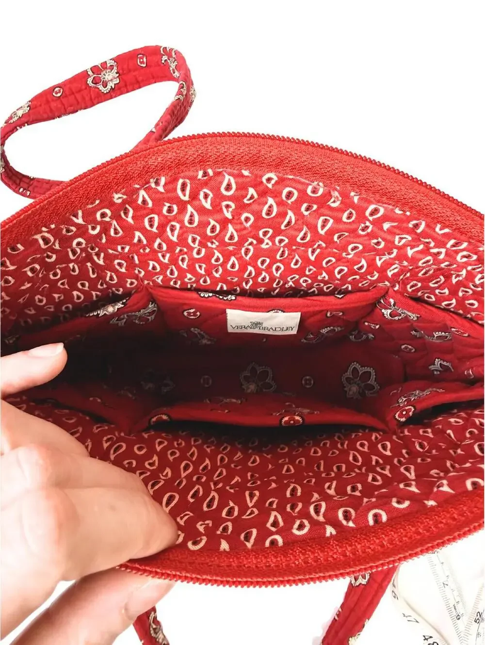 Retired Vera Bradley Red Bandana Print Quilted Tote Bag Y2K